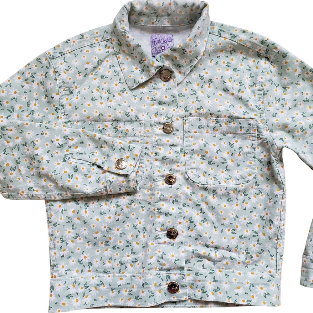 Eva Castillo Floral Denim Jean Jacket Girls 8 Button Front Long Sleeve Kids - Picture 3 of 11